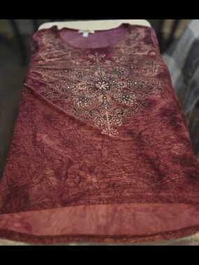 Dressbarn Burgundy Scoop Neck Embellished Top